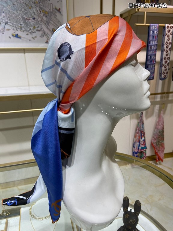 Silk new   bought said good-looking   Recommended    [Summer Surf 90] silk square scarf, top craftsmanship value   Hermes counter models    three-dimensional presentation of the pattern pattern in kind of high grade     