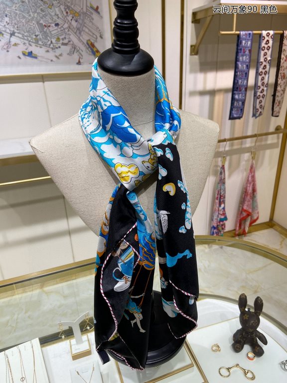 Silk new   bought all said good-looking   recommended   [clouds between the ten thousand elephants 90] silk square scarf, the top craft super value   Hermes counter models     three-dimensional presentation of the patter