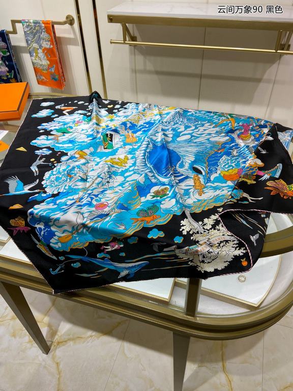 Silk new   bought all said good-looking   recommended   [clouds between the ten thousand elephants 90] silk square scarf, the top craft super value   Hermes counter models     three-dimensional presentation of the patter