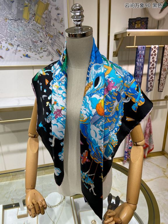 Silk new   bought all said good-looking   recommended   [clouds between the ten thousand elephants 90] silk square scarf, the top craft super value   Hermes counter models     three-dimensional presentation of the patter