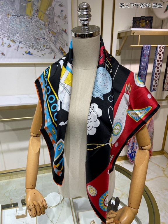 Silk new   bought said good-looking   recommended   [afternoon tea for two 90] silk square scarf, top craftsmanship value   Hermes counter models     three-dimensional presentation of the pattern pattern in kind grade is