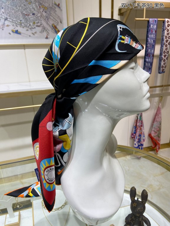 Silk new   bought said good-looking   recommended   [afternoon tea for two 90] silk square scarf, top craftsmanship value   Hermes counter models     three-dimensional presentation of the pattern pattern in kind grade is