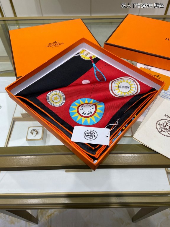 Silk new   bought said good-looking   recommended   [afternoon tea for two 90] silk square scarf, top craftsmanship value   Hermes counter models     three-dimensional presentation of the pattern pattern in kind grade is