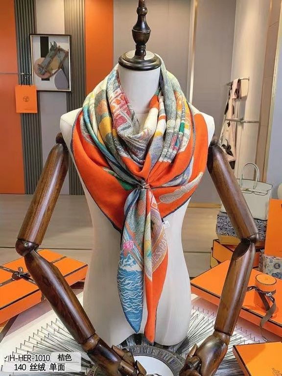 [H-HER-1010] cashmere new buy said good-looking   Recommended  140 velvet square scarf, the top craft super value   Hermes counter models three-dimensional rendering pattern pattern texture in kind grade very high specia