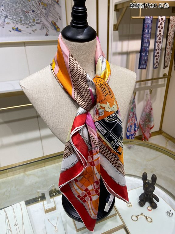 Silk new   bought said good-looking   recommended   [Modern Times 90] silk square scarf, the top process value   Hermes counter models     three-dimensional rendering of the pattern pattern in kind grade is extremely hig