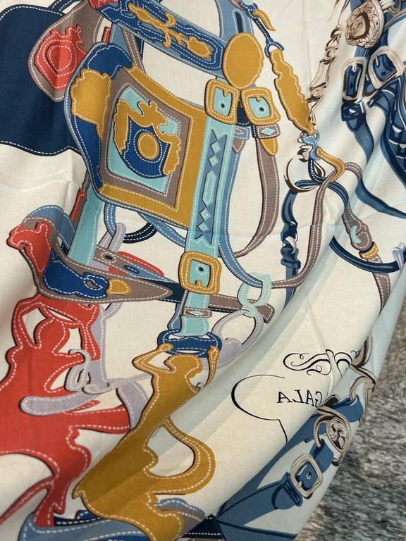 New models are said to look good Hermes silk cashmere square scarf, gorgeous bridle, 140  140cm, double-sided same color printing, high-end heavyweight silk cashmere fabric, front and back effects of the same, 70% cashme