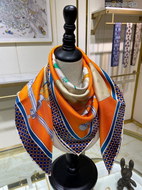 Silk new   bought said good-looking   recommended   [Mr. Carriage 90] silk square scarf, the top process value   Hermes counter models     three-dimensional rendering of the pattern pattern texture in kind of high grade 