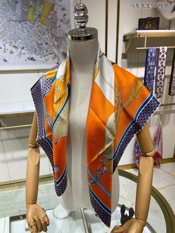 Silk new   bought said good-looking   recommended   [Mr. Carriage 90] silk square scarf, the top process value   Hermes counter models     three-dimensional rendering of the pattern pattern texture in kind of high grade 