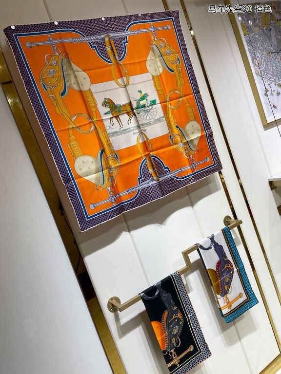 Silk new   bought said good-looking   recommended   [Mr. Carriage 90] silk square scarf, the top process value   Hermes counter models     three-dimensional rendering of the pattern pattern texture in kind of high grade 