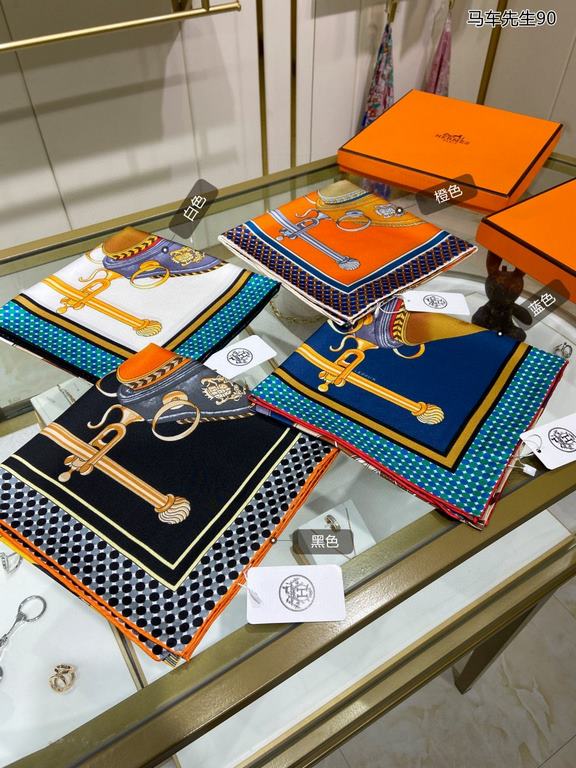 Silk new   bought said good-looking   recommended   [Mr. Carriage 90] silk square scarf, the top process value   Hermes counter models     three-dimensional rendering of the pattern pattern texture in kind of high grade 