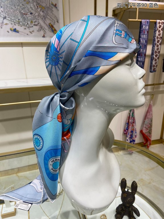 Silk new   bought said good-looking   recommended   [afternoon tea for two 90] silk square scarf, top craftsmanship value   Hermes counter models     three-dimensional presentation of the pattern pattern in kind grade is