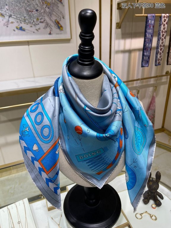 Silk new   bought said good-looking   recommended   [afternoon tea for two 90] silk square scarf, top craftsmanship value   Hermes counter models     three-dimensional presentation of the pattern pattern in kind grade is