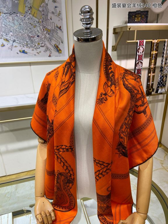 Cashmere new    Buy all say good-looking   Recommended  [Feast Banquet Cashmere 140] Double-sided same color cashmere square scarf, top craftsmanship super value   Hermes counter pop-ups    three-dimensional presentation