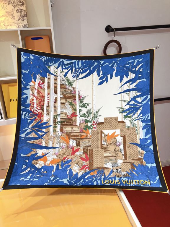 SLV2333   original single Lv counter on sale [Enchanted Forest box making history] 90cm silk square scarf, the square scarf back to Louis Vuitton's box making history, to tell a fascinating story of the brand lush foliag