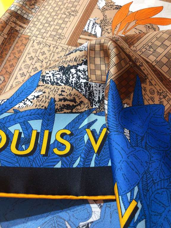 SLV2333   original single Lv counter on sale [Enchanted Forest box making history] 90cm silk square scarf, the square scarf back to Louis Vuitton's box making history, to tell a fascinating story of the brand lush foliag