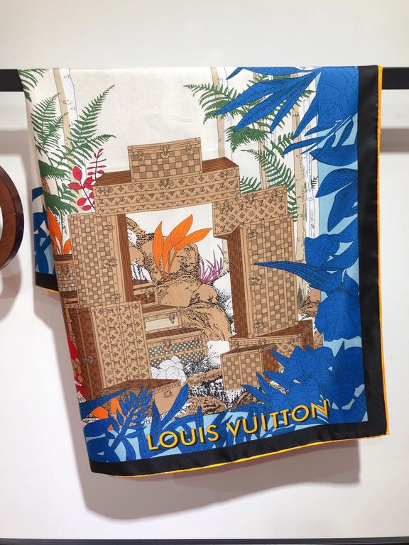 SLV2333   original single Lv counter on sale [Enchanted Forest box making history] 90cm silk square scarf, the square scarf back to Louis Vuitton's box making history, to tell a fascinating story of the brand lush foliag