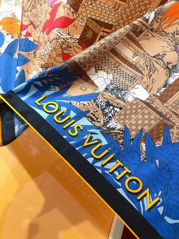 SLV2333   original single Lv counter on sale [Enchanted Forest box making history] 90cm silk square scarf, the square scarf back to Louis Vuitton's box making history, to tell a fascinating story of the brand lush foliag