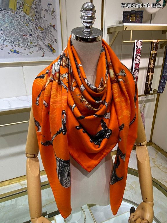 priceBought are said to look good   recommended   [Grassland style 140] cashmere square scarf, the top craft super value   Hermes counter models    three-dimensional rendering of the pattern pattern in kind grade is extr