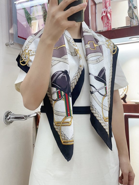 [Double-sided same color dark jacquard] GUCCi bought all say good-looking   Recommended   [GG Equestrian World Printing 90] Silk square scarf, the top craftsmanship is superb value   Hermès counter explosive    three-dim