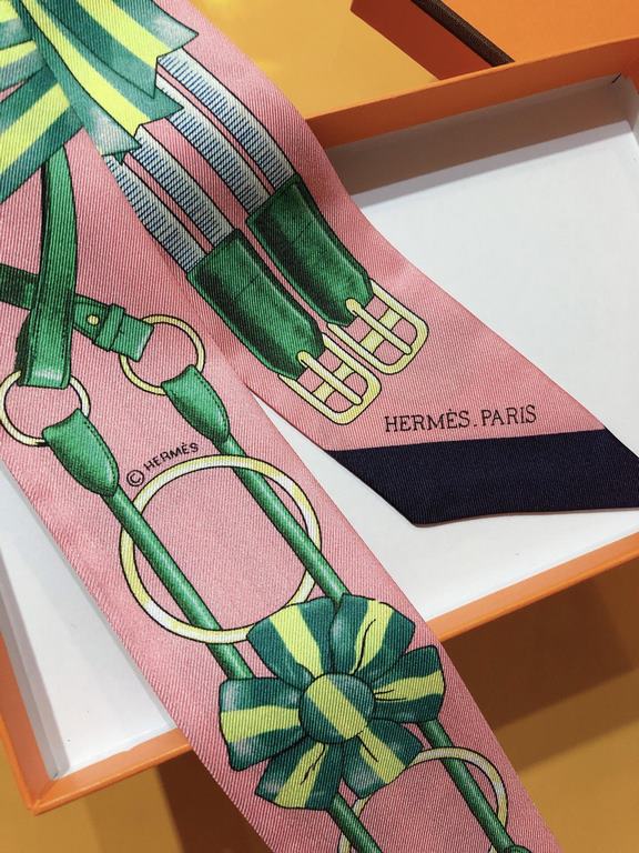 Price. PHMS2242   Hermes [Jumping] Twilly Small Silk Scarf   Top twill silk to create ultra-fine prints The handwriting is very clear Definitely a first choice for gift-giving and self-use  Ribbon can be wrapped around t