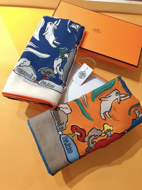 RHMS23115Original Hermès [One Thousand and One Rabbits] 140cm Velvet Square Scarf  Hermès silk scarves are an infinite source of creativity and artwork storytelling, with new designs and color combinations being introduc