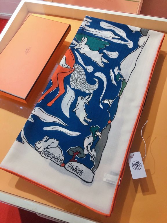 RHMS23115Original Hermès [One Thousand and One Rabbits] 140cm Velvet Square Scarf  Hermès silk scarves are an infinite source of creativity and artwork storytelling, with new designs and color combinations being introduc