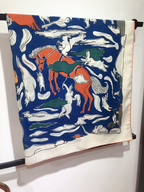 RHMS23115Original Hermès [One Thousand and One Rabbits] 140cm Velvet Square Scarf  Hermès silk scarves are an infinite source of creativity and artwork storytelling, with new designs and color combinations being introduc