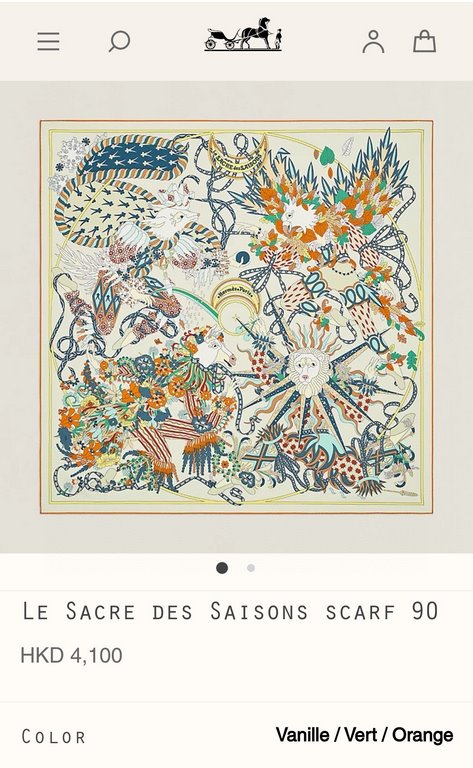 SHMS2271 Hermès [The Coronation of the Kings of the Seasons] 90cm silk square scarf, a lion with a sun-radiated mane of golden spikes, an eagle stealthily hiding behind the autumn leaves, a wolf gently trembling under th