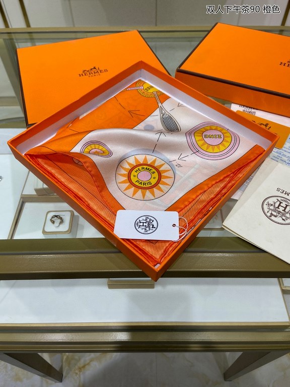 Silk new   bought said good-looking   recommended   [afternoon tea for two 90] silk square scarf, top craftsmanship value   Hermes counter models     three-dimensional presentation of the pattern pattern in kind grade is