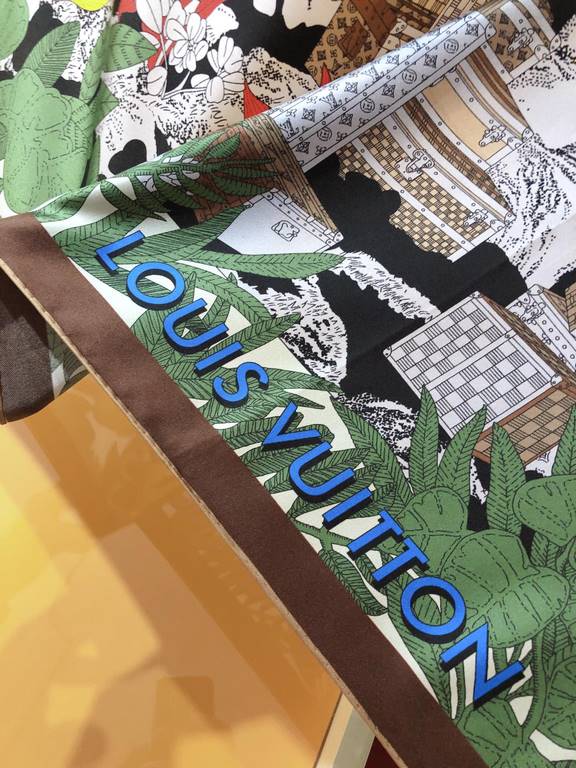 SLV2333   original single Lv counter on sale [Enchanted Forest box making history] 90cm silk square scarf, the square scarf back to Louis Vuitton's box making history, to tell a fascinating story of the brand lush foliag