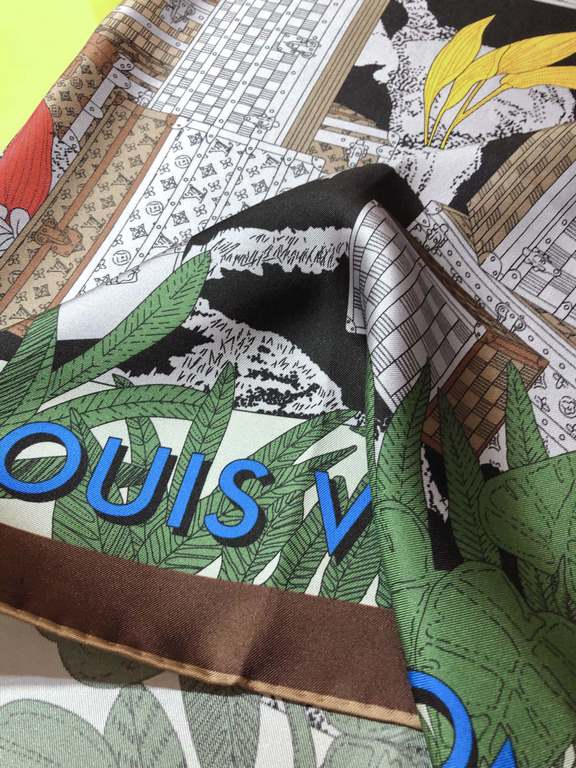 SLV2333   original single Lv counter on sale [Enchanted Forest box making history] 90cm silk square scarf, the square scarf back to Louis Vuitton's box making history, to tell a fascinating story of the brand lush foliag