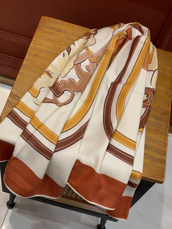 New models are said to look good Hermes silk cashmere square scarf, gorgeous bridle, 140  140cm, double-sided same color printing, high-end heavyweight silk cashmere fabric, front and back effects of the same, 70% cashme