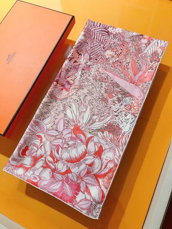 SHMS2232   Hermès [Tropical Jungle Edition Foppel] 90cm Silk Square Scarf   The first Hermès boutique was opened in 1880 on the Avenue Foppel in Paris, housed in a modest mansion with saddle-making workshops and a privat