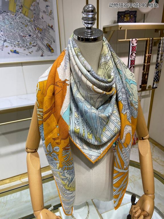 priceBought are said to look good   Recommended   [Animal Carnival cashmere 140] double-sided same color cashmere square scarf, the top craft super value   Hermes counter models    three-dimensional rendering of the patt