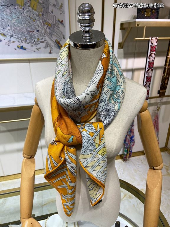 priceBought are said to look good   Recommended   [Animal Carnival cashmere 140] double-sided same color cashmere square scarf, the top craft super value   Hermes counter models    three-dimensional rendering of the patt