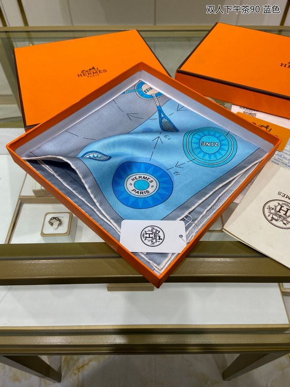 Silk new   bought said good-looking   recommended   [afternoon tea for two 90] silk square scarf, top craftsmanship value   Hermes counter models     three-dimensional presentation of the pattern pattern in kind grade is