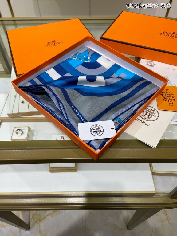 Silk new   bought said good-looking   recommended   [mechanical Lekopo 90] silk square scarf, top craftsmanship value   Hermes counter models     three-dimensional presentation of the pattern pattern in kind grade is ext