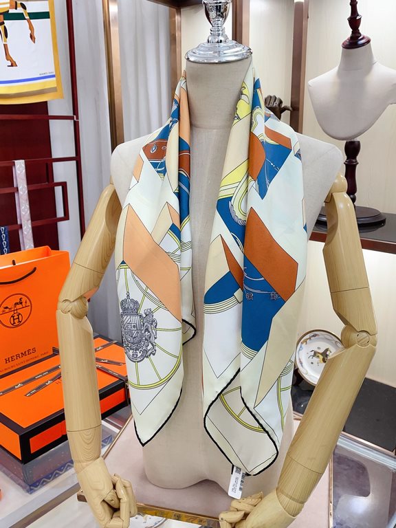 [Double-sided same color] Recommended [Jumping spring 90] silk square scarf, top craftsmanship super value   Hermes counter burst models    three-dimensional presentation of the pattern pattern in kind grade is extremely