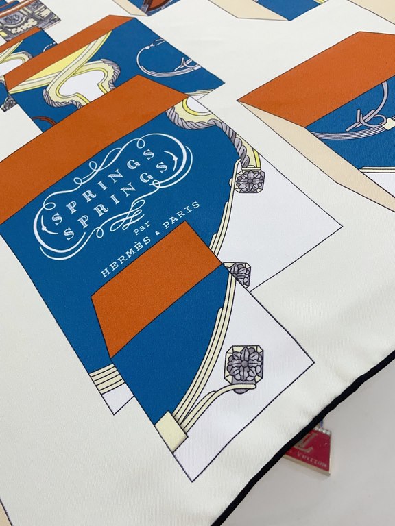 [Double-sided same color] Recommended [Jumping spring 90] silk square scarf, top craftsmanship super value   Hermes counter burst models    three-dimensional presentation of the pattern pattern in kind grade is extremely