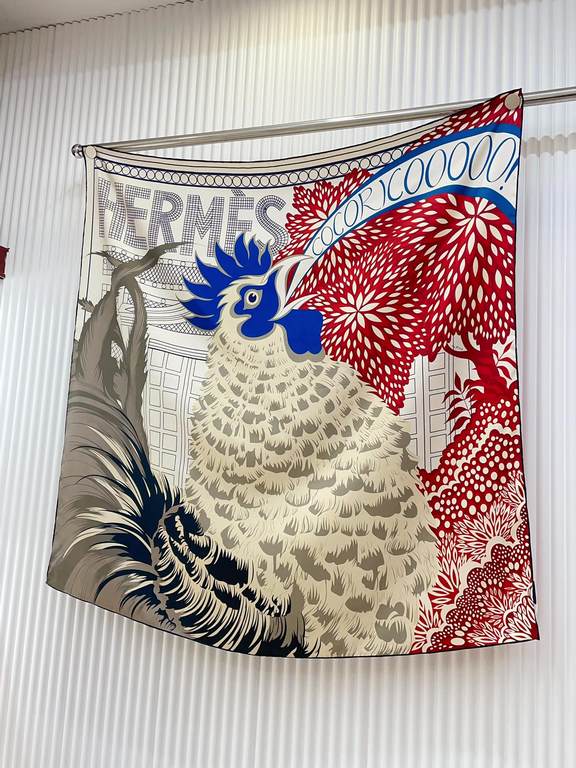 HERMES silk new     bought all say good-looking   Recommended  [Gallic Rooster 90] silk small square scarf, the top craft super value   Hermes counter pop    three-dimensional rendering of the pattern pattern in kind of 