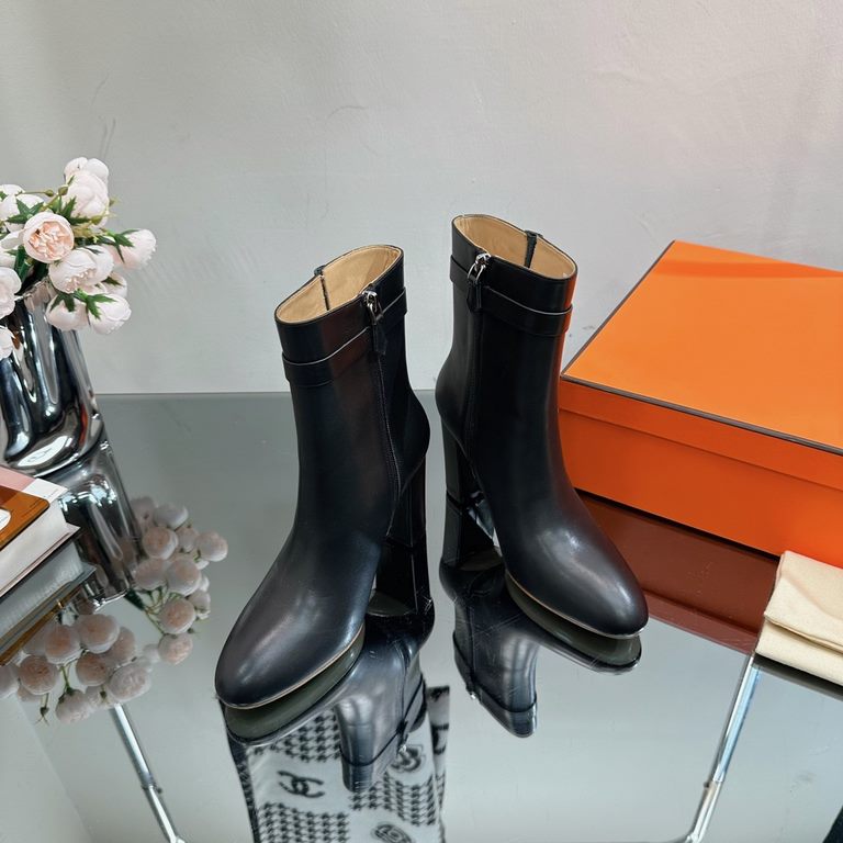 代购级别-Hermes 爱马仕kelly 经典骑士靴短靴------ -H family classic boots, simple and atmospheric, handsome and full.-H family's classic boots, simple atmosphere, handsome full!-Upper original calfskin leather Lining cowhide leather-It