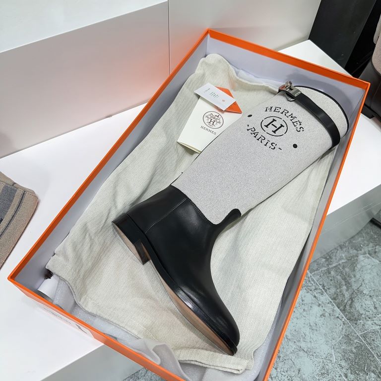 High quality factory!   Top version Original purchase development!  HERMES Hermes H home 2023 fall and winter new linen boots knight boots! Jimping series! kelly buckle classic knight boots!H family's classic boots, simp