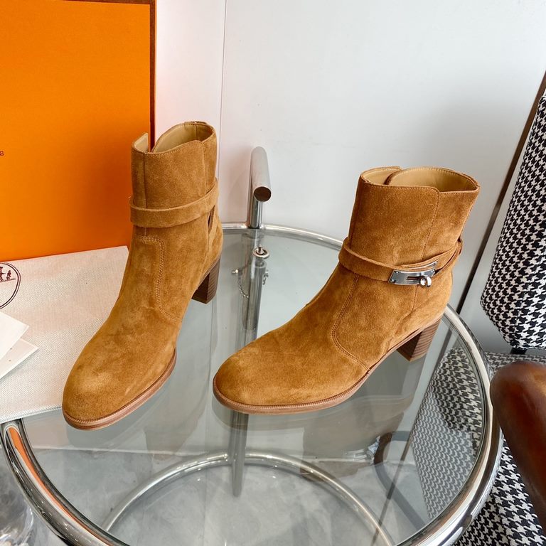 wholesale Hermes Hermes  Frenchie and ankle boots chunky heel short boots  top quality  Calfskin heeled ankle boots with Kelly buckle. Create a stylish look. Heel height 5cm   Imported leather outsole size 35-39 (40, 41 