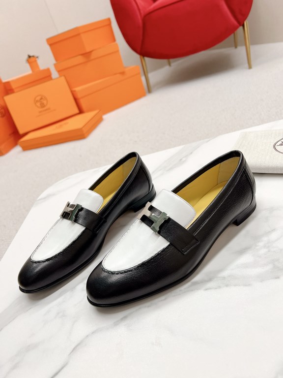 HERME'c, the whole network exclusive handmade, private high-end customization, classic handmade workshop ~ ~ ~ big goods real shotRoyal Loafers, very classic, versatile, simple, colorblocking design, on the foot is very 