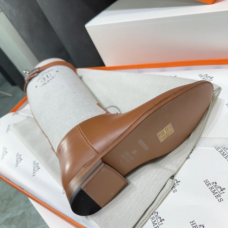 High quality factory brown fabric! Brown color   Generation level! Original purchase developed!  HERMES Hermes H home 2023 fall and winter new classic boots knight boots! Jimping series! kelly buckle classic knight boots