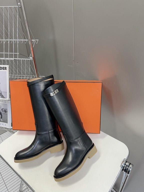 Top generation purchase version of HERMES Hermes kelly knight boots, partial casual a new model, with the toe part of the collision color, the upper is custom linen material, after more than 1 month development and becom