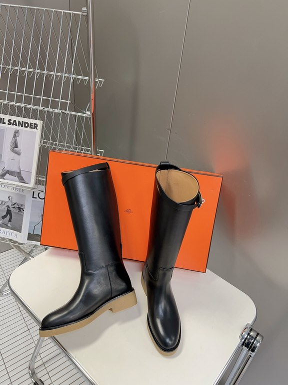 Top generation purchase version of HERMES Hermes kelly knight boots, partial casual a new model, with the toe part of the collision color, the upper is custom linen material, after more than 1 month development and becom