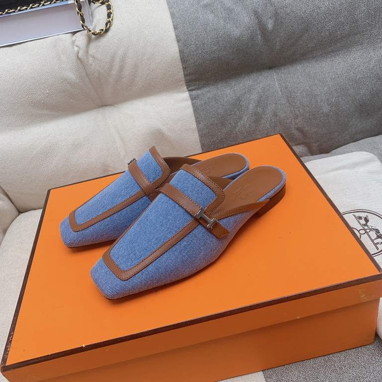 Top quality  herme...ss23 new arrival ～H's SpringSummer 2023 Square Toe Half Flip Flops Great wrap feeling, full of comfort   Looks like a showy and stretchy foot! Leather trim, exquisite details, handsome and versatile!