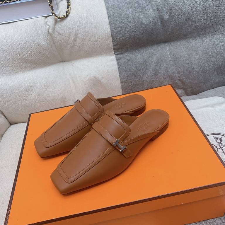 Top quality  herme...ss23 new arrival ～H's SpringSummer 2023 Square Toe Half Flip Flops Great wrap feeling, full of comfort   Looks like a showy and stretchy foot! Leather trim, exquisite details, handsome and versatile!