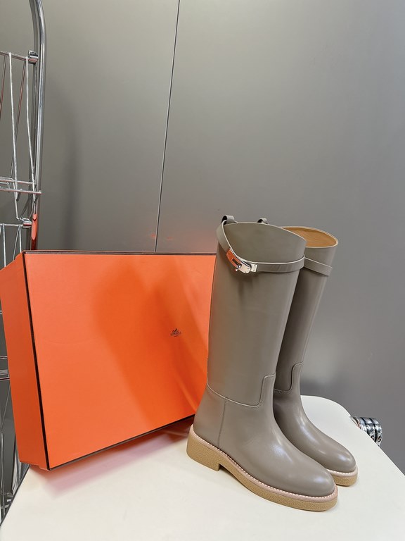 Top generation purchase version of HERMES Hermes kelly knight boots, partial casual a new model, with the toe part of the collision color, the upper is custom linen material, after more than 1 month development and becom